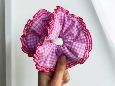 Pink gingham scrunchie