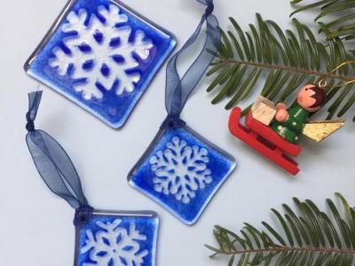 Blue snowflake glass decorations