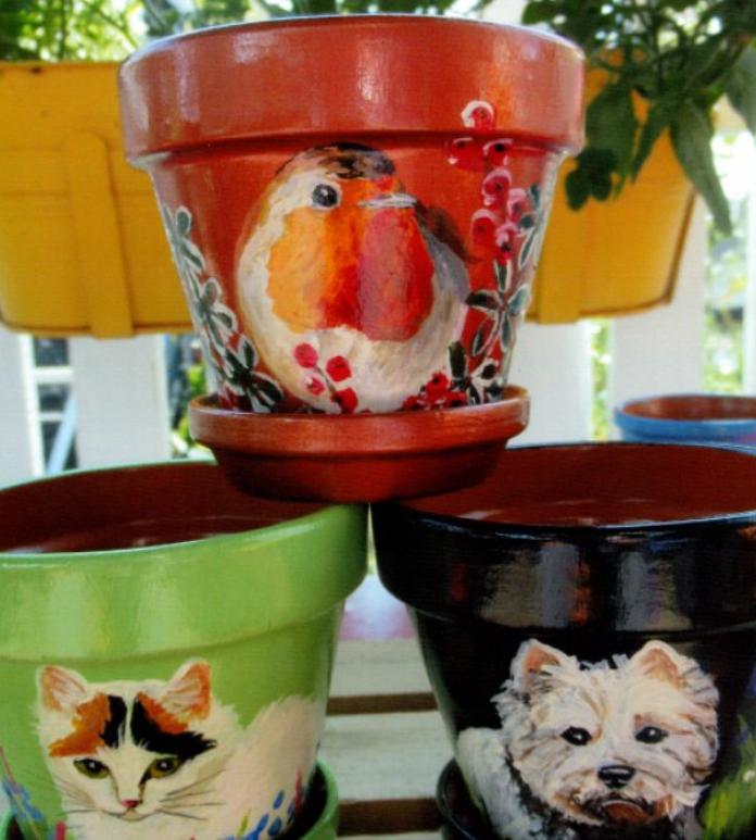 Three painted pots