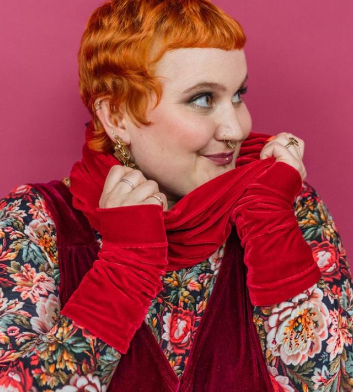 woman in a red scarf