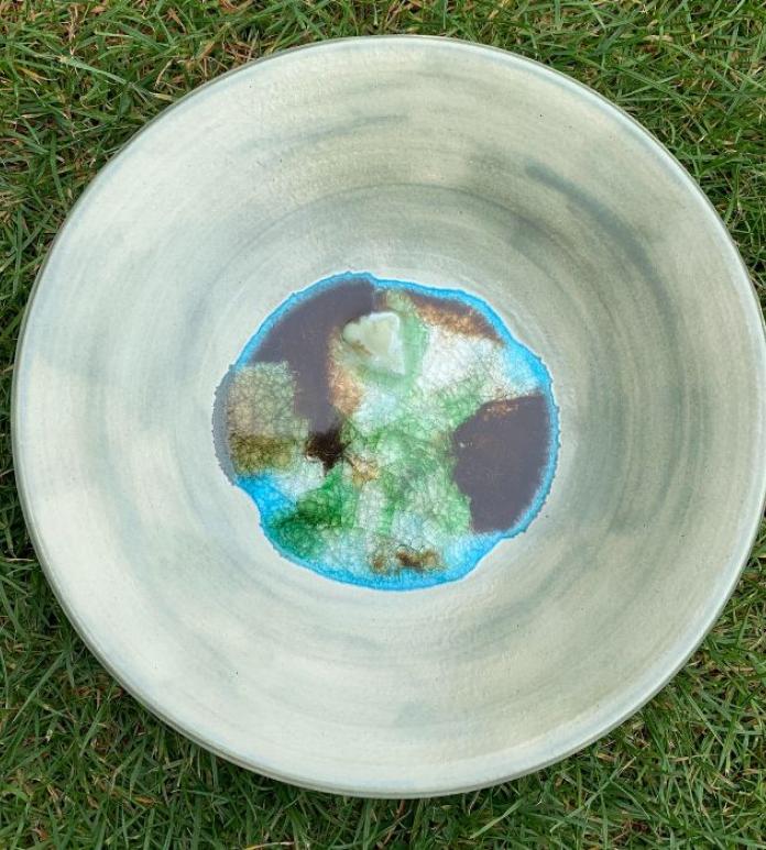Ceramic bowl, white and blue