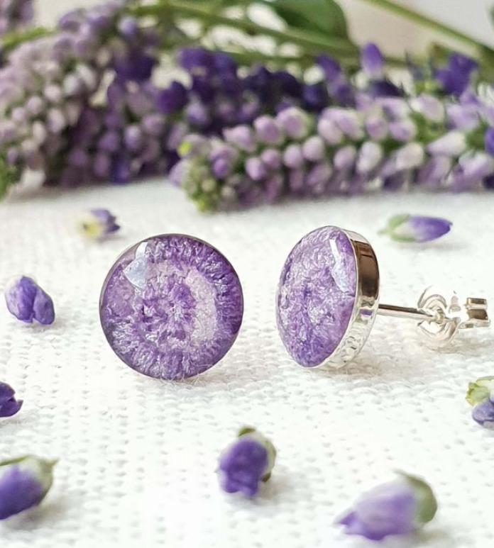 purple and silver stud earrings