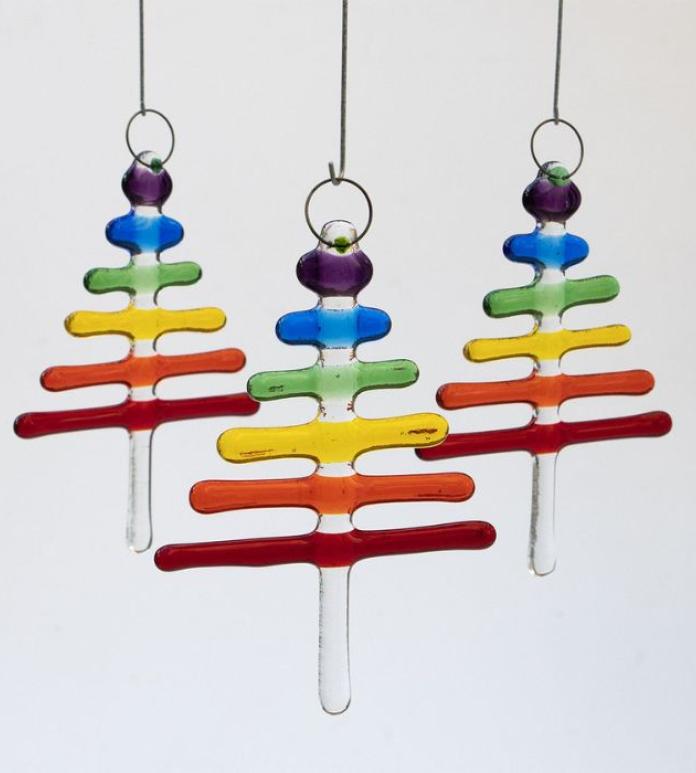 Rainbow glass tree ornaments