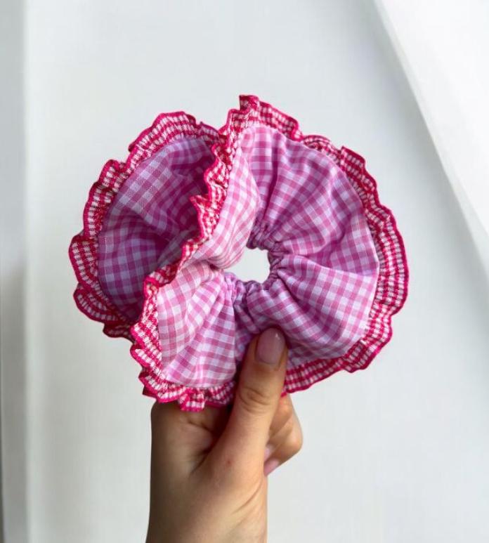 Pink gingham scrunchie