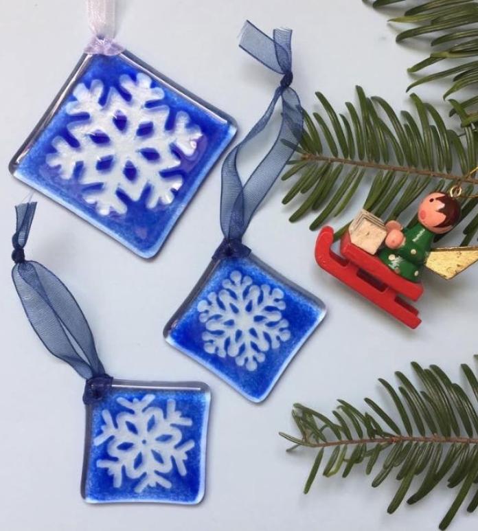 Blue snowflake glass decorations