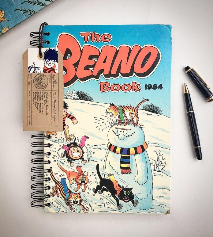 Beano comic book turned notebook