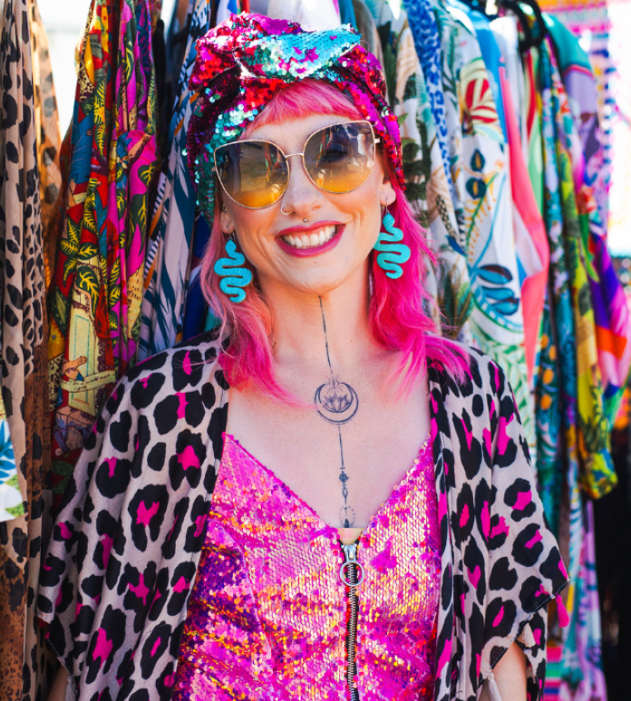 woman in sparkly outfit