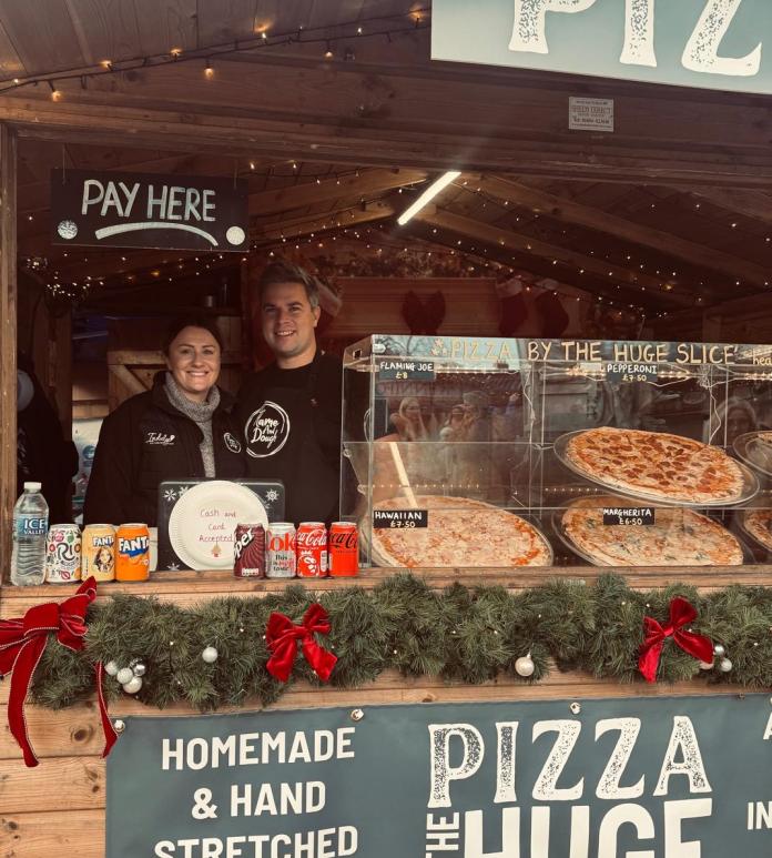 Counter displaying pizza