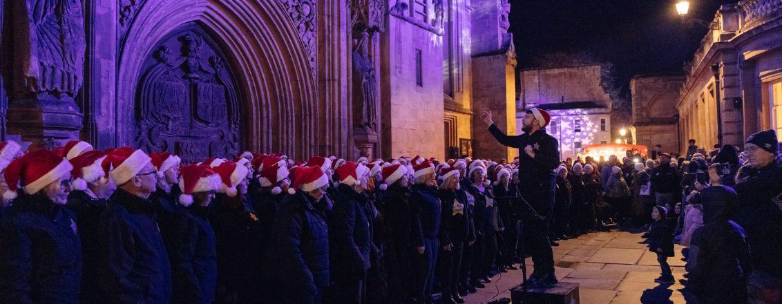 Choir singing outdoors