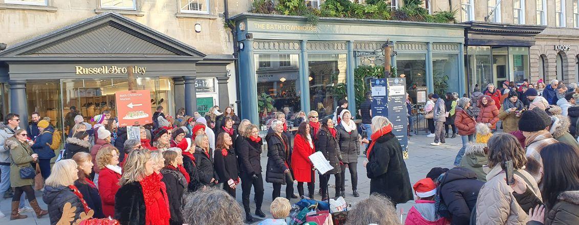 Choir singing outdoors