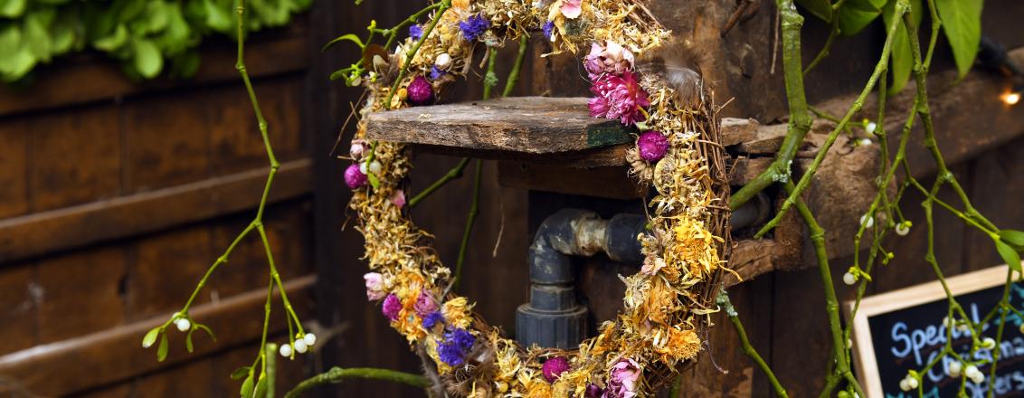 festive wreath hanging