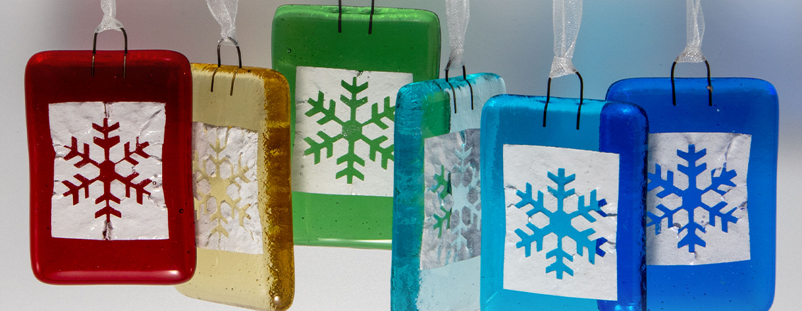 Handmade glass snowflake baubles