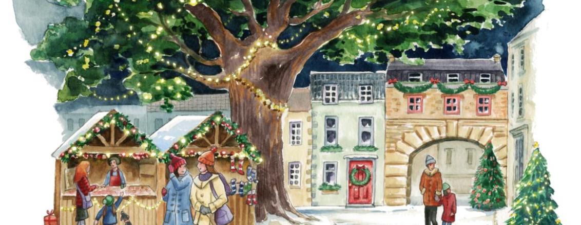 Snowy market scene